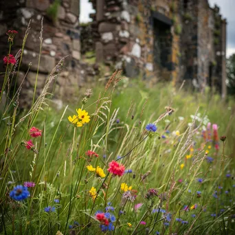 Ancient castle ruins with blooming wildflowers - Image 4