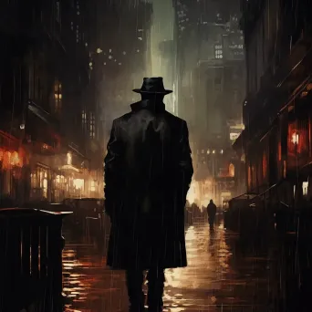 Shadowy figure under the rain in a dystopian city in noir style - Image 2