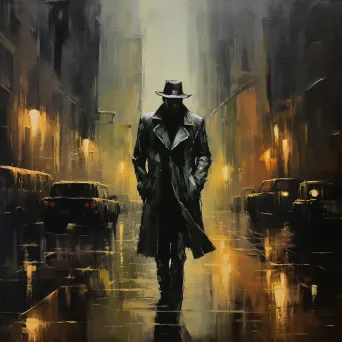 Shadowy figure under the rain in a dystopian city in noir style - Image 3