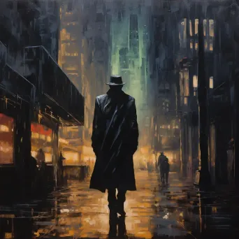 Shadowy figure under the rain in a dystopian city in noir style - Image 4