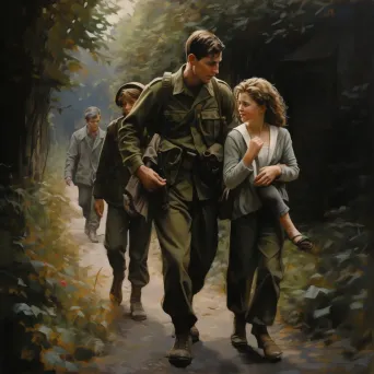 Realist style scene of a soldier returning home and an emotional family reunion - Image 3