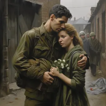 Realist style scene of a soldier returning home and an emotional family reunion - Image 4