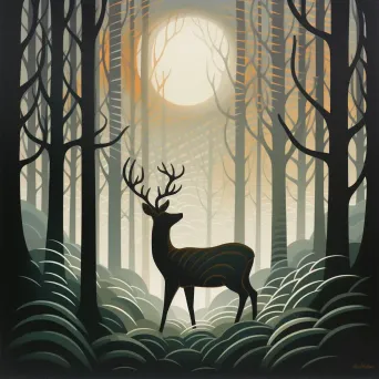 Image of a deer in a misty forest at dawn - Image 4