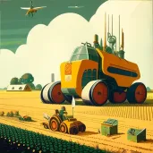 Image of a futuristic farm with robotic farmers - Image 1