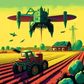 Futuristic Farm with Robotic Farmers