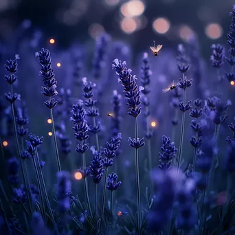 Lavender garden at dusk with glowing fireflies. - Image 2