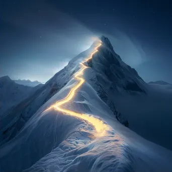 Snowy Mountain Peak Light Painting with Glowing Trails