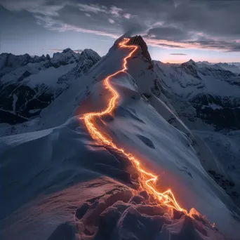 Snowy mountain peak light painting with glowing trails in icy landscape - Image 4