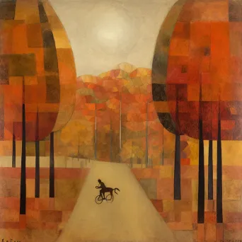 Lone cyclist riding through a vibrant, autumn forest - Image 1