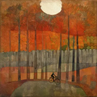 Lone cyclist riding through a vibrant, autumn forest - Image 2