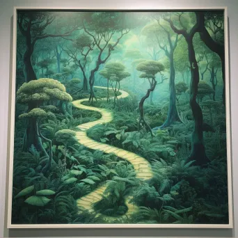 Curving pathway through a dense green forest, representing a journey towards self-discovery - Image 1