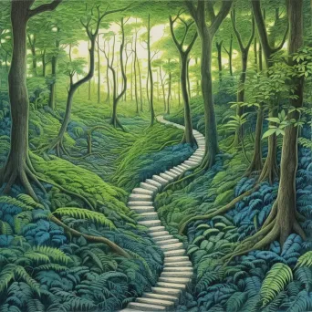 Curving pathway through a dense green forest, representing a journey towards self-discovery - Image 4