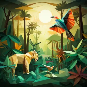 Low poly tropical jungle in vibrant greens with polygonal wild animals - Image 2