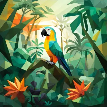 Low poly tropical jungle in vibrant greens with polygonal wild animals - Image 3