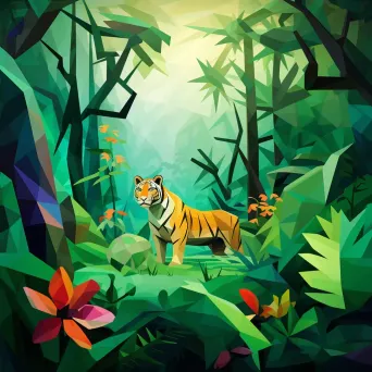 Low poly tropical jungle in vibrant greens with polygonal wild animals - Image 4