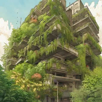 Image of a lush vertical garden on a city building with ferns and flowering plants - Image 3