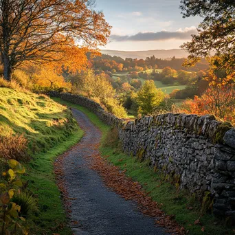 Dry Stone Wall in Autumn Landscape