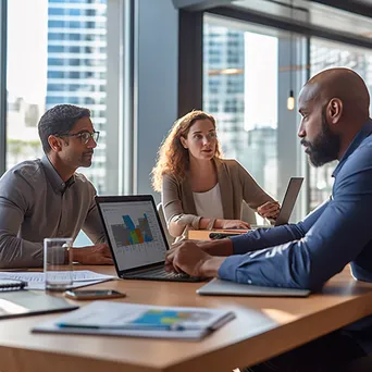 Group of professionals discussing strategies in a modern office - Image 3