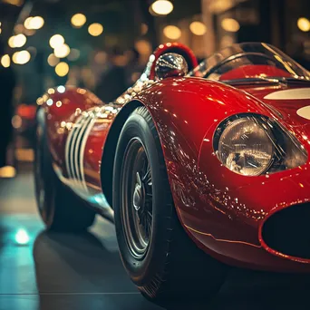 Vintage racing car on display at a car show - Image 1