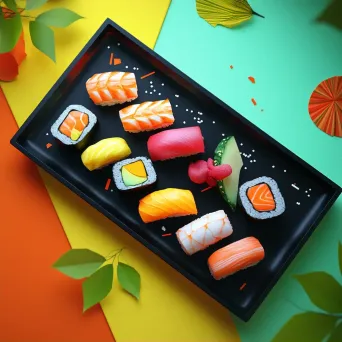 Japanese sushi platter represented in geometric, low poly style with vibrant colors - Image 2