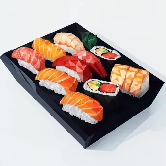 Japanese sushi platter represented in geometric, low poly style with vibrant colors - Image 3