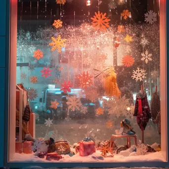 A bright festive window display advertising holiday discounts. - Image 1