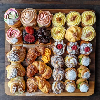 Assorted mini pastries on wooden platter - Image 4