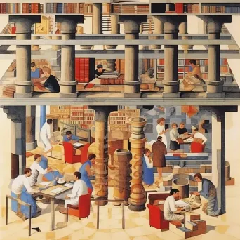 Scholars studying scrolls in the intellectual atmosphere of the Library of Alexandria - Image 3