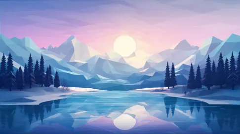 Tranquil winter landscape in low poly style - Image 2