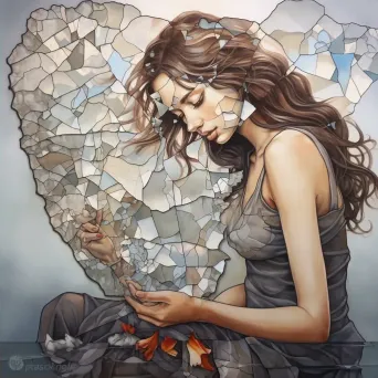 Image of a woman trying to piece together a shattered mirror - Image 2