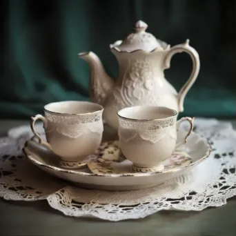 Antique Tea Set on Lace Doily