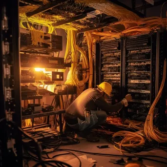 Technicians working on network maintenance equipment - Image 1