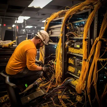 Technicians working on network maintenance equipment - Image 3