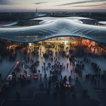 Aerial view of a busy airport terminal with passengers - Image 1