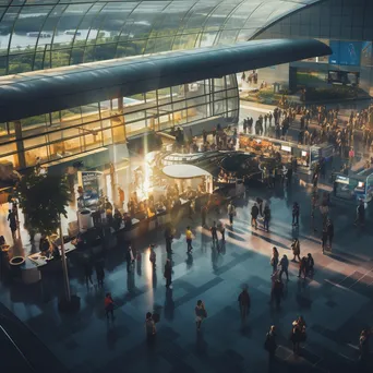 Aerial View of Busy Airport Terminal