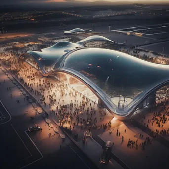 Aerial view of a busy airport terminal with passengers - Image 3