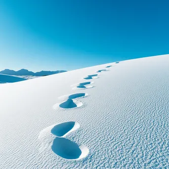 Footprints leading through bright white sand dunes - Image 1