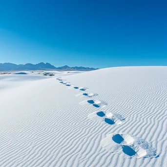 Footprints leading through bright white sand dunes - Image 4