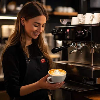 Barista creating latte art on a cup of coffee - Image 1