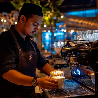 Barista creating latte art on a cup of coffee - Image 3