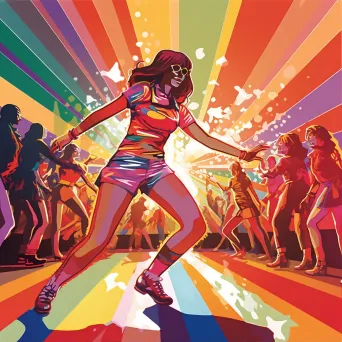 Colorful pop art depiction of a lively 1970s roller disco - Image 1