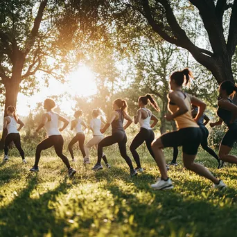 Participants in an outdoor boot camp, engaging in various exercises under sunlight. - Image 2