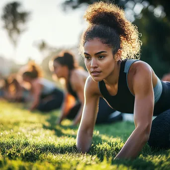 Participants in an outdoor boot camp, engaging in various exercises under sunlight. - Image 3