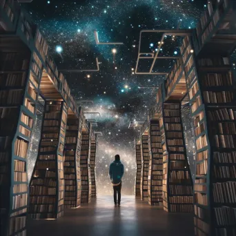 Cosmic Library with Glittering Stardust Books