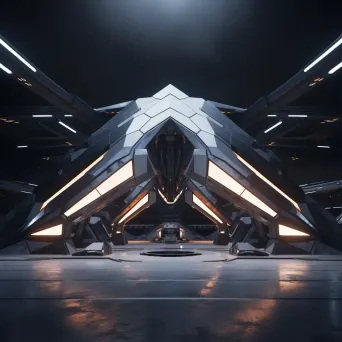 Futuristic spaceship hangar represented in low poly geometric style - Image 1