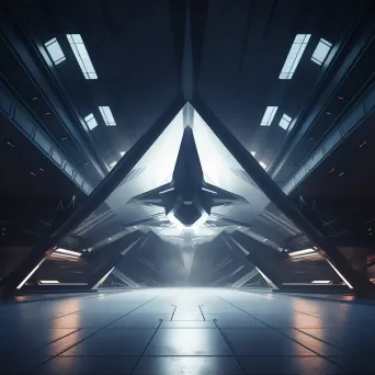 Futuristic spaceship hangar represented in low poly geometric style - Image 2