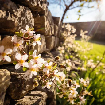 Dry Stone Wall in Flowering Orchard