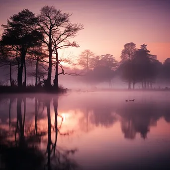 Misty Morning Lake Reflection