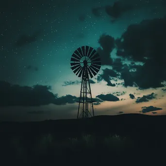 Silhouette of American windmill under a starry sky - Image 3