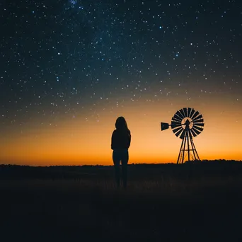 Silhouette of American windmill under a starry sky - Image 4